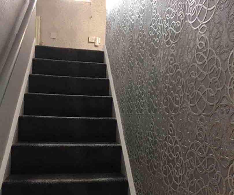 A Modern Stairwell Fully Wallpapered